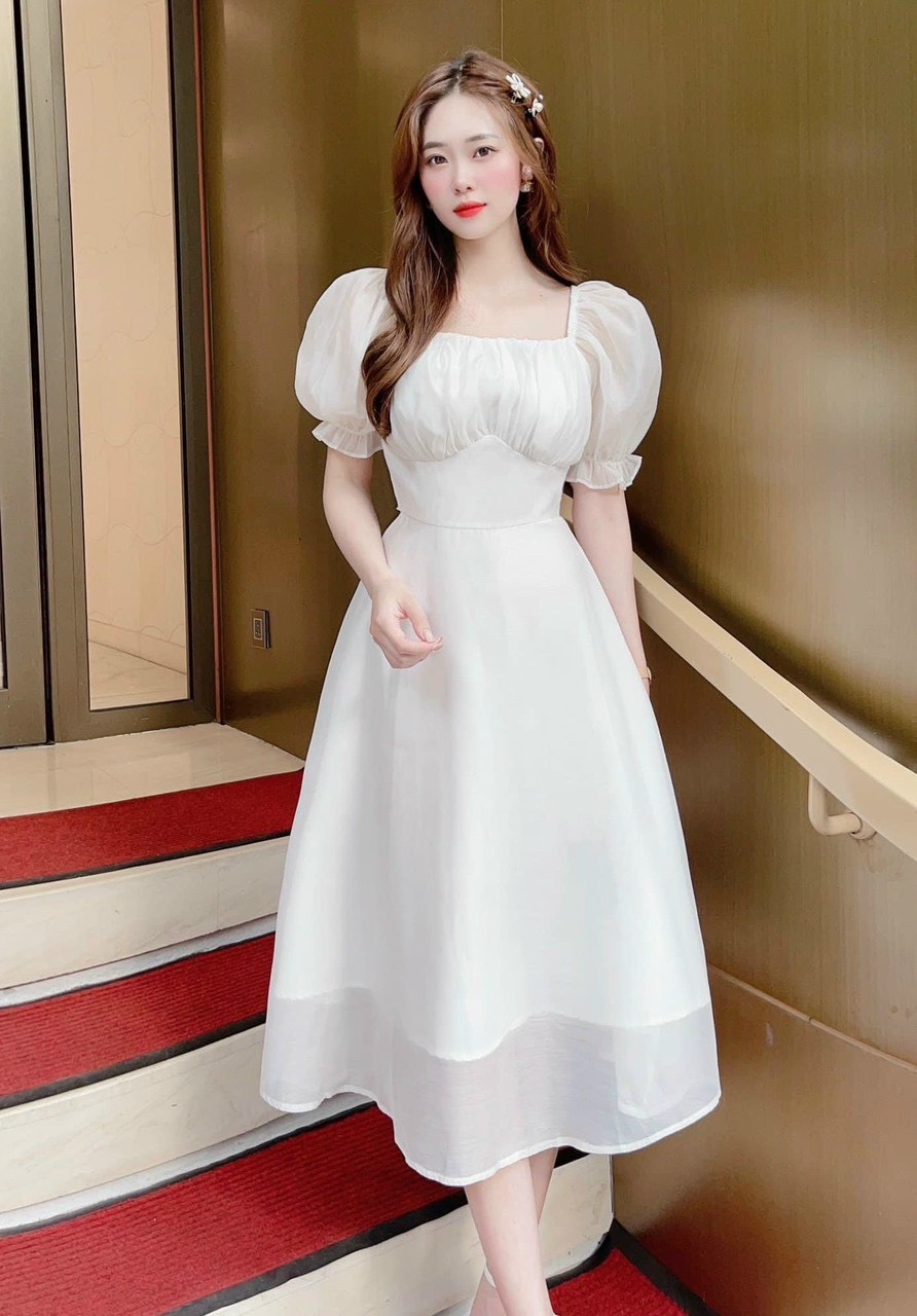 ĐẦM TAY PHỒNG XẾP TẦNG MÀU Y HÌNH