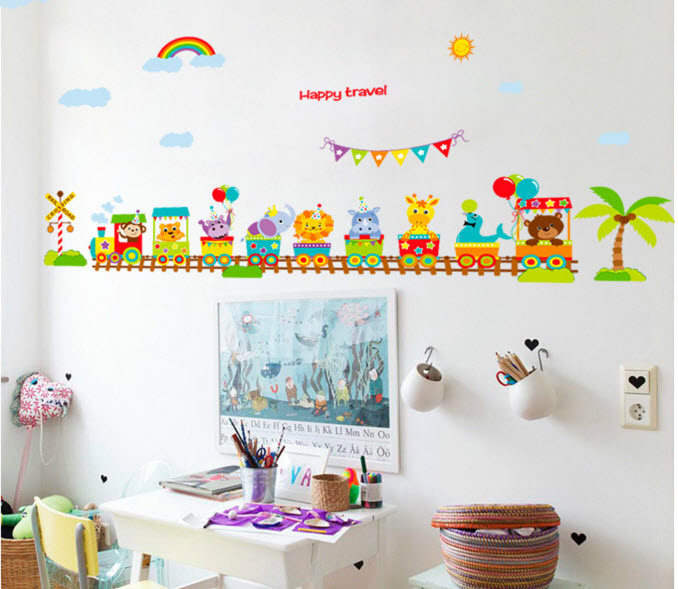 Decal dán tường Chữ cái sắc màu 2 và đoàn tàu thú - HP490