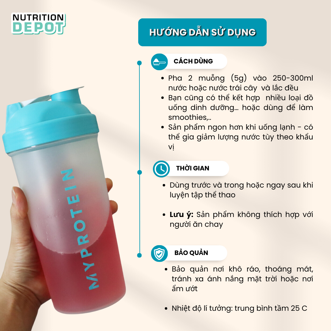 Thực phẩm bổ sung gia tăng sức bền và phục hồi cơ Myprotein Essential BCAA 250g – Nutrition Depot Vietnam