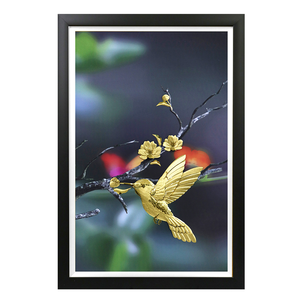 Tranh Vàng 24K PRIMA ART - Bộ Đôi Chim Và Cành Hoa Mai - Bộ 4 bức - Kích thước 35 x 53 cm - CGS-0750-02