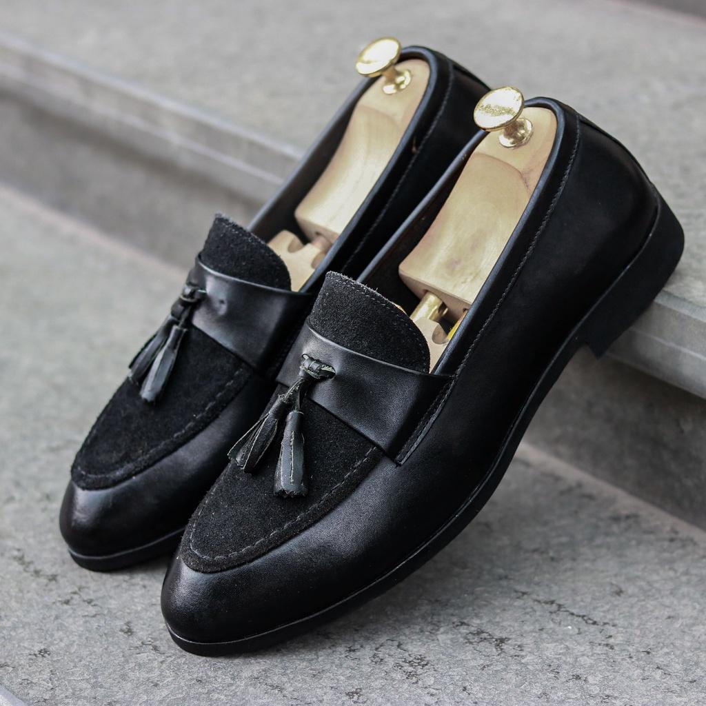 Giày tây nam Penny Loafer mặt da lộn gắn lơ chuông kiểu dáng siêu ấn tượng | Đế cao 3 cm