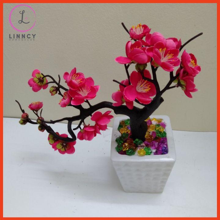 Chậu đào bonsai nhân tạo trang trí nhà cửa, cửa hàng, văn phòng