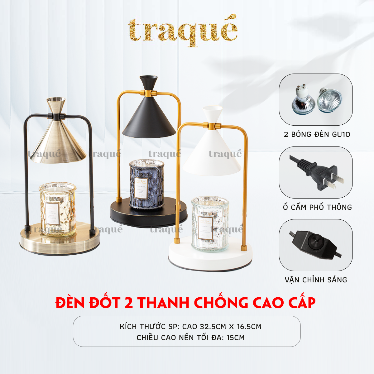 Đèn đốt nến mẫu chống vuông sang trọng - giúp nến toả hương tốt và an toàn hơn khi để qua đêm