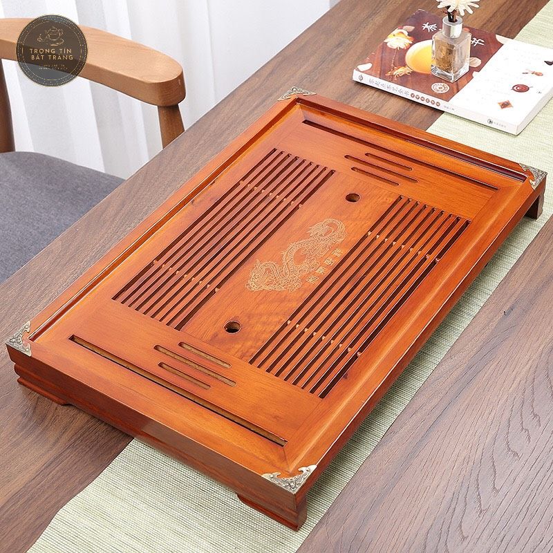 Khay Trà Tre Cao Cấp Bọc Đồng 4 Góc Kích Thước 51*33*5 KT 48