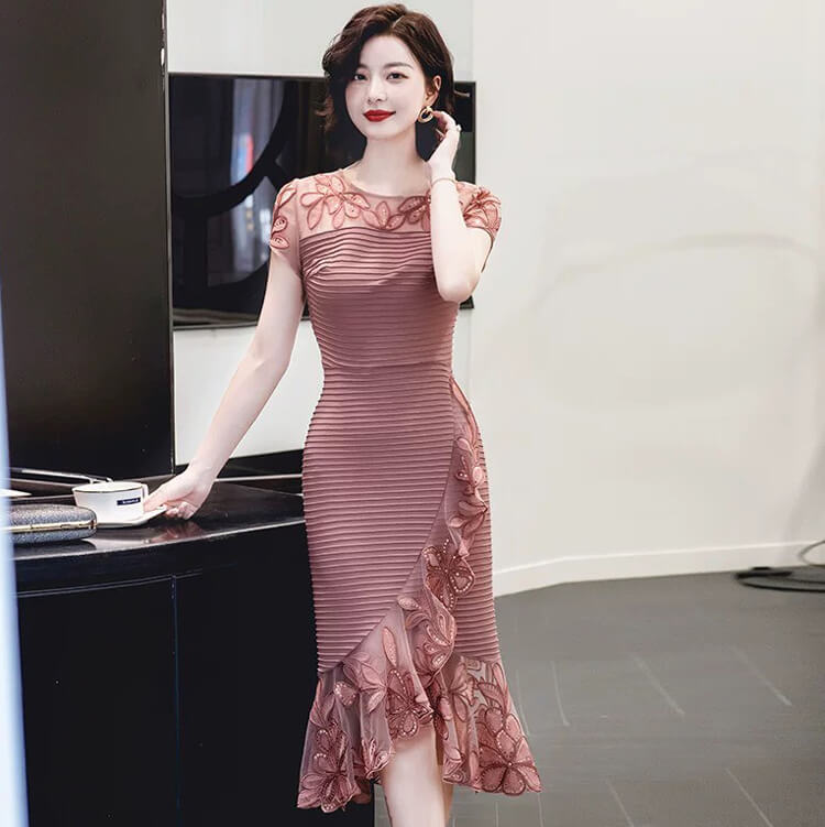 Đầm body lưới thêu cao cấp