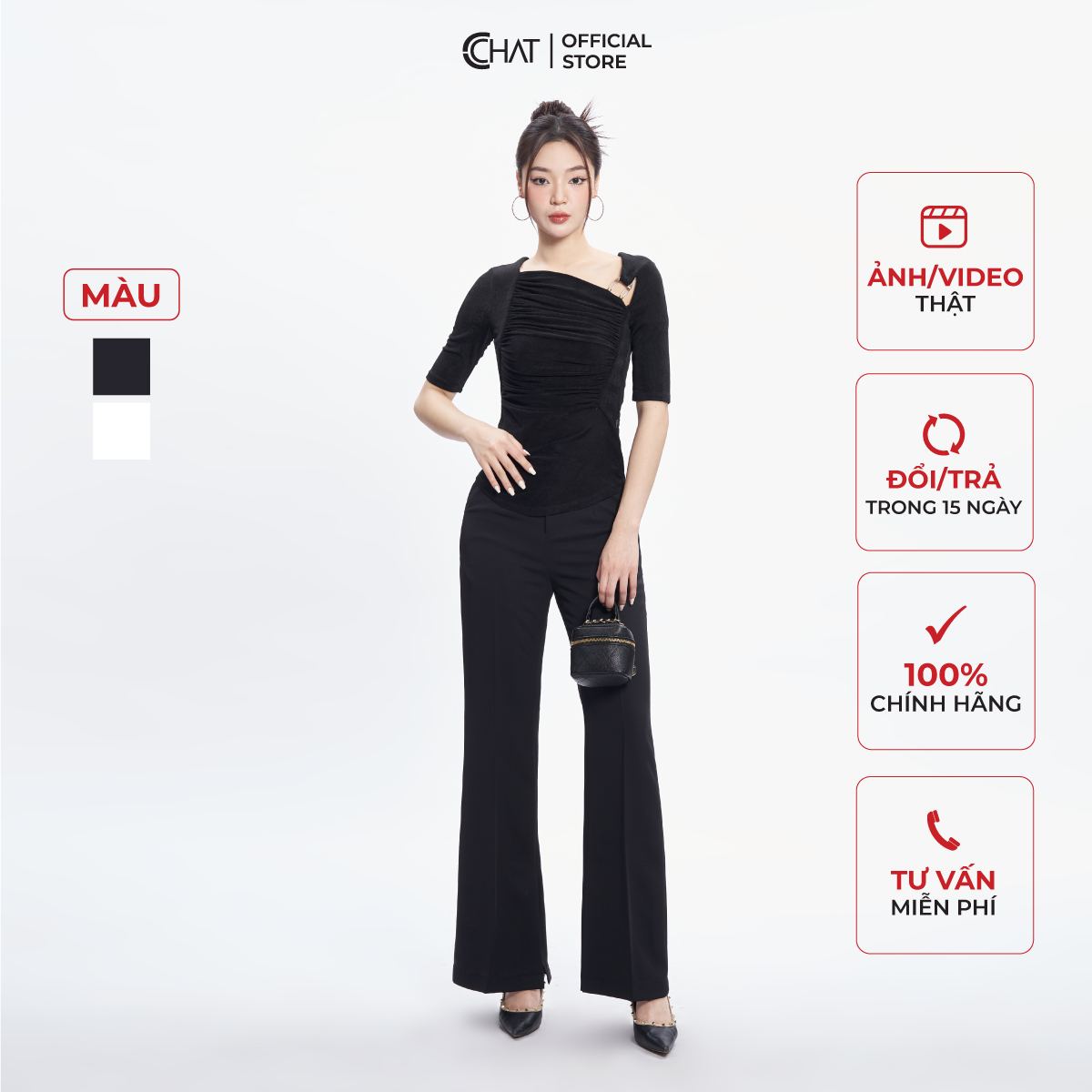 Quần Ống Rộng  Kiểu Gấu Loe Xẻ Trong Chất Liệu Tuytsi Cao Cấp 53QDS2002ET