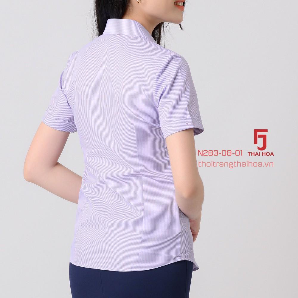 Áo sơ mi sọc thẳng ngắn tay Thái Hòa N823, sơ mi công sở nữ from đẹp kiểu dáng Basic