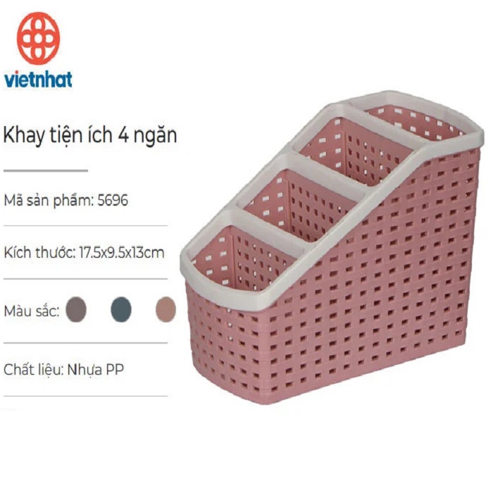 Khay nhựa tiện ích 4 ngăn Việt Nhật, để bàn, đựng đồ, đựng bút, văn phòng phẩm, mỹ phẩm, đồ dùng đa năng phù hợp bàn làm việc, phòng tắm , nhà bếp