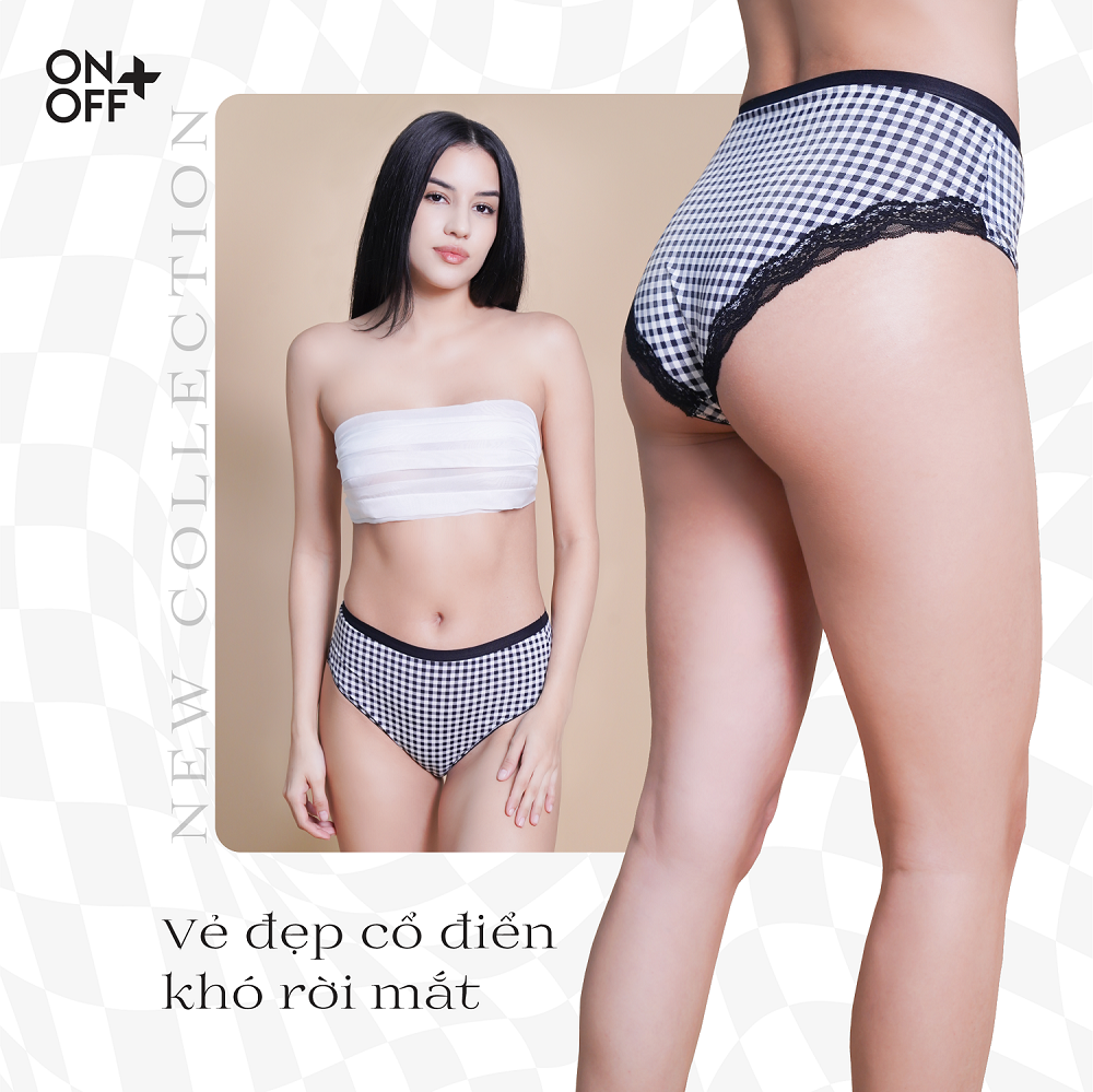 Quần lót nữ kẻ caro dáng brief classic lưng cao chất liệu Microfiber siêu mỏng, mảnh, nhẹ ONOFF - 16UQ23A005