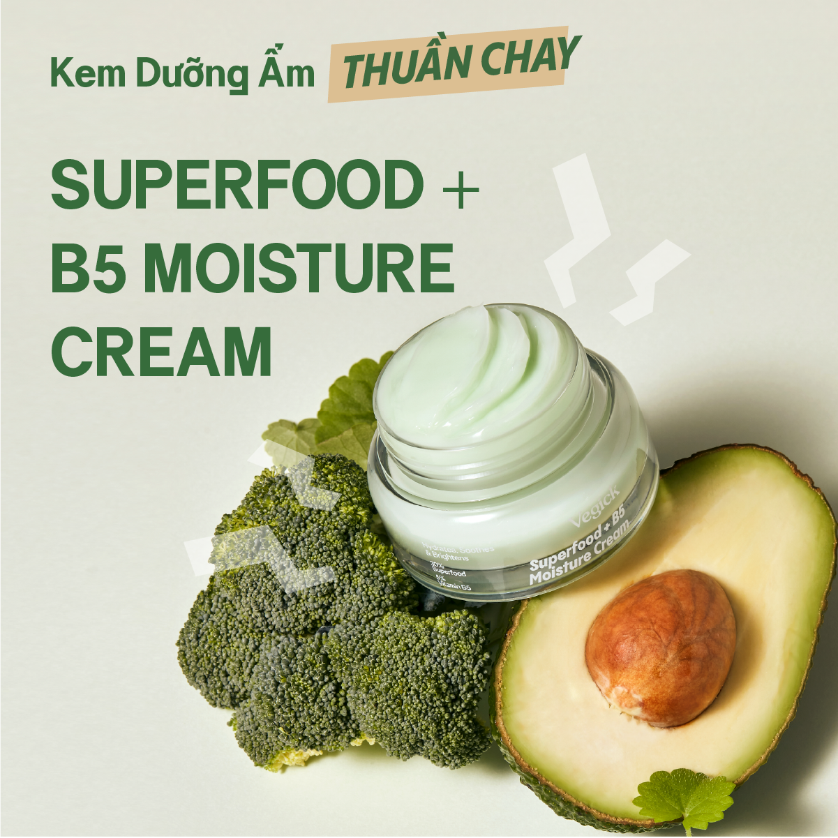 Kem Dưỡng Ẩm Thuần Chay Siêu Phục Hồi Da Nhạy Cảm Vegick Superfood + B5 Moisture Cream 50ml