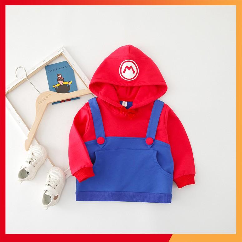 Áo khoát nỉ trùm đầu phong cách Mario dễ thương cho bé (2 - 8 tuổi