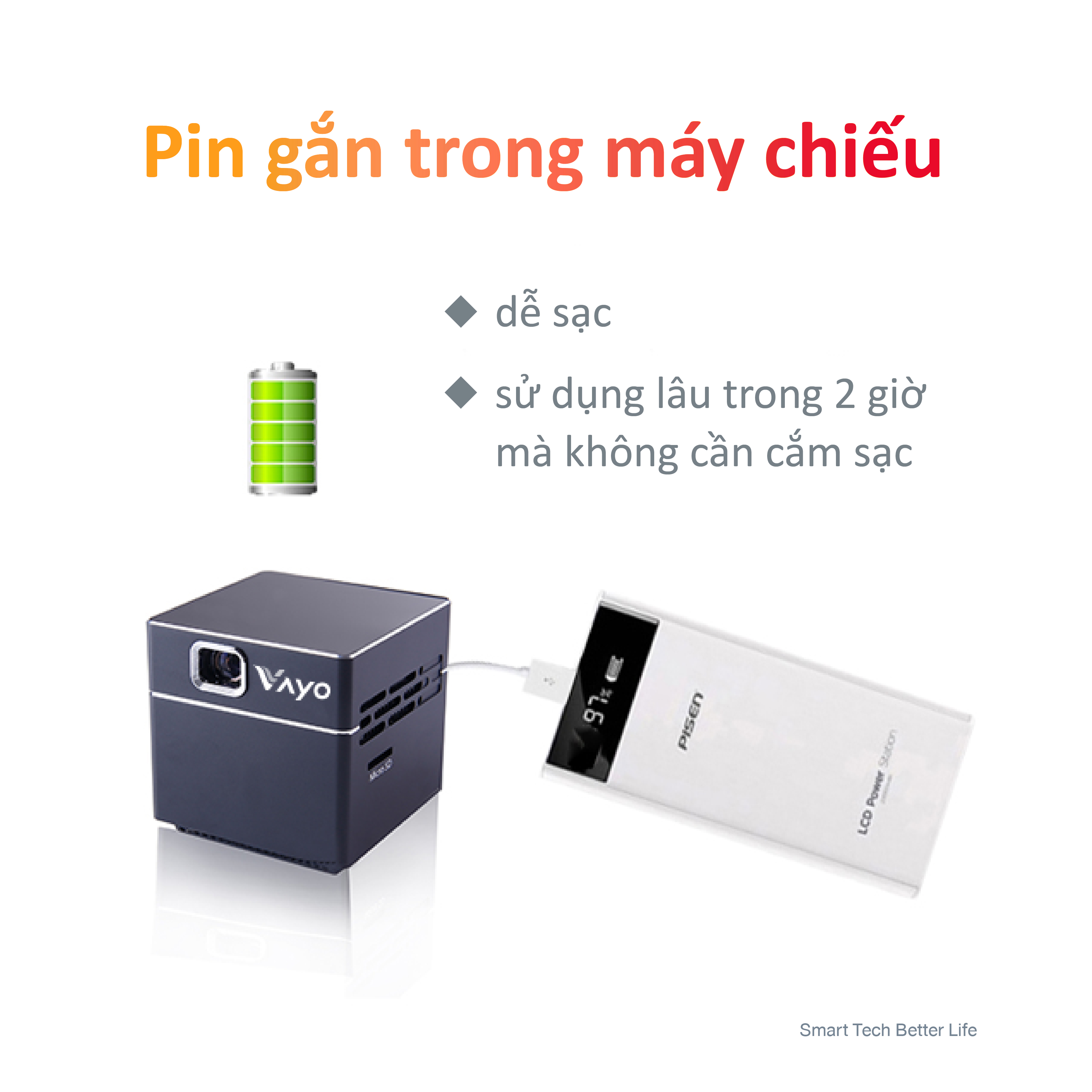 Máy chiếu thông minh mini Vayo - Smart Mini Projector công nghệ DLP kết nối Android, IOS, pin 2 tiếng, có sẵn loa, độ phân giải fullHD sắc nét, hàng chính hãng, bảo hành 12 tháng