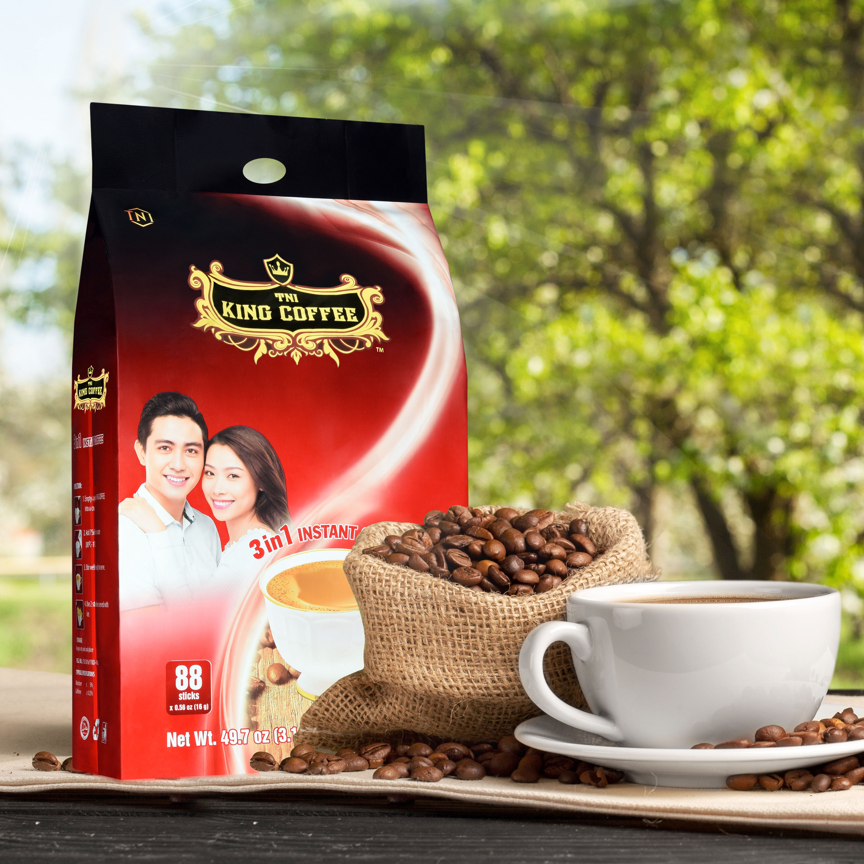 Cà Phê Hòa Tan 3IN1 KING COFFEE - Túi 88 gói x 16g - Từ hạt café Arabica và Robusta