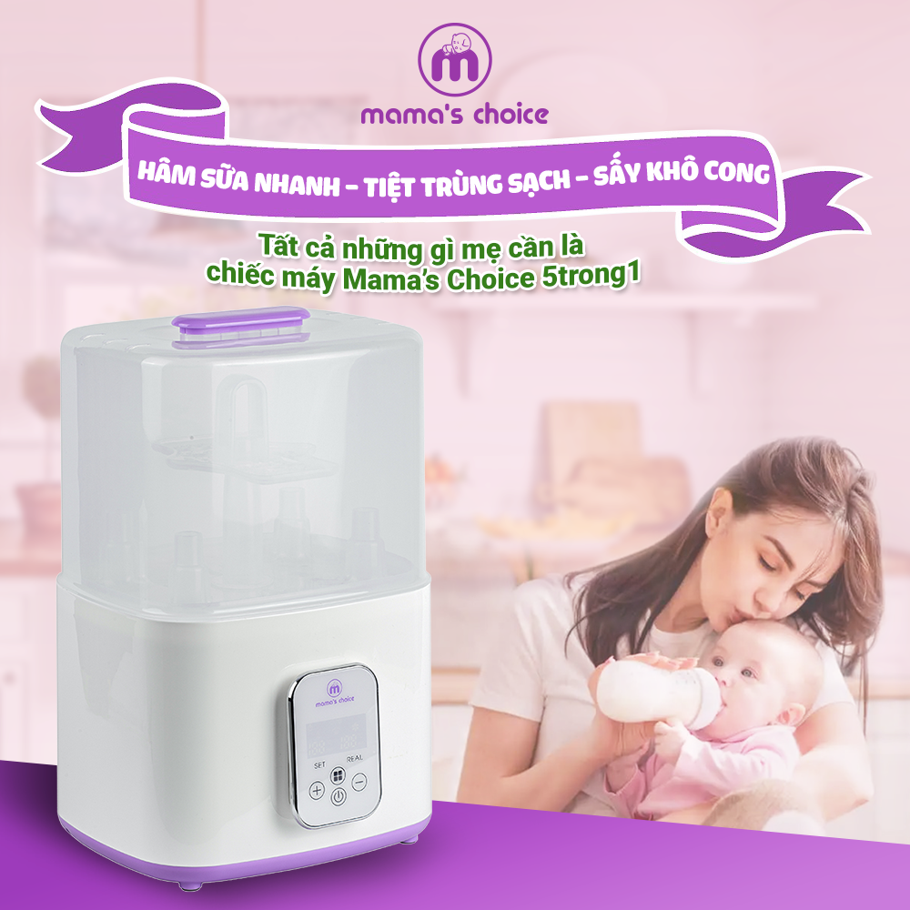 Máy Tiệt Trùng Bình Sữa Mama’s Choice 5in1 Tích Hợp Chức Năng Sấy Khô Phụ Kiện và Hâm Sữa Cho Bé, BH Chính Hãng 12 Tháng