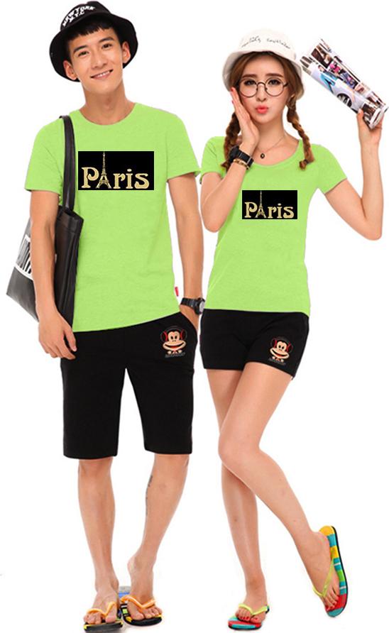 Bộ Áo Thun Đôi Paris - Màu Xanh Chuối - L - XL