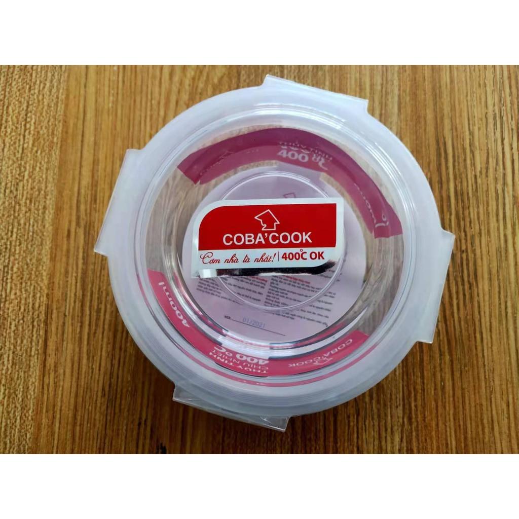 Bộ hộp cơm thủy tinh chịu nhiệt COBA'COCK 1 hộp tròn 400ml 2 hộp vuông 520ml và túi dài- CCR4S53BL