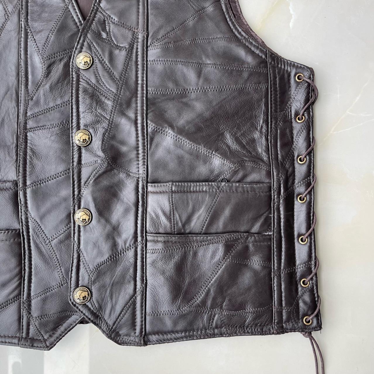 Tốt Nhất Xe Máy Harley Áo Vest Da Nam Áo Khoác Vai Da Thật Cưỡi Áo Vest Nâu Mẫu Da Cừu Nguyên Chất Đường Khâu
