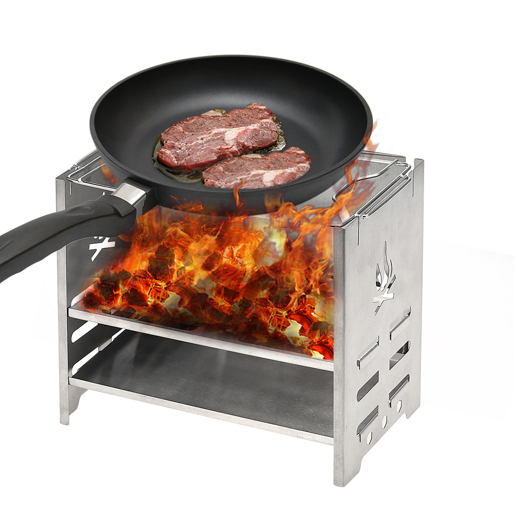 Bếp Đốt Gỗ Di Động Bằng Thép Không Gỉ Có Thể Gấp Lại Có Khay Chứa Cồn