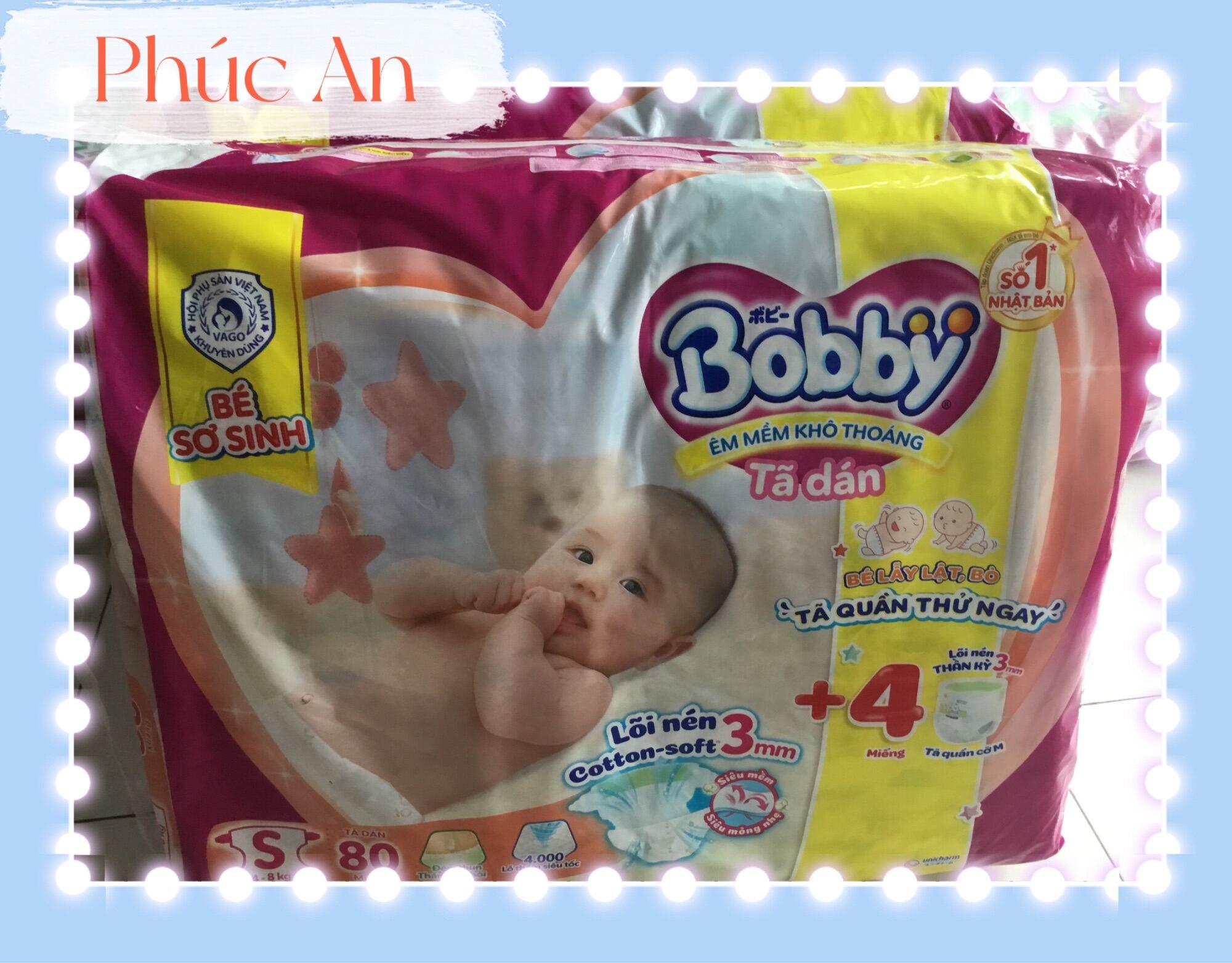Tặng 4 miếng | Tã Dán Trẻ Em Bobby Size S 80 Miếng Êm Mềm Khô Thoáng - Bỉm Dán Bobby Size S