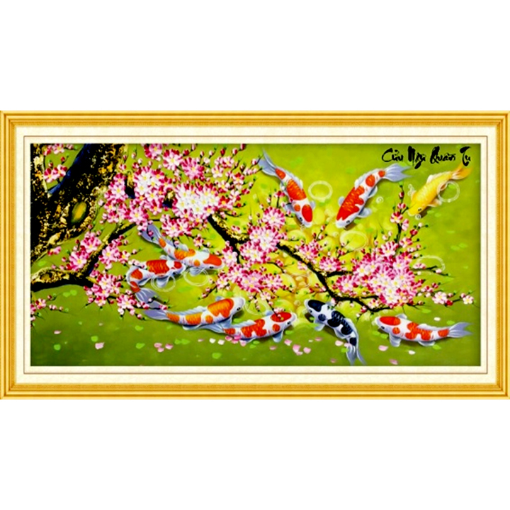 Tranh thêu chữ thập Cửu ngư quần tụ LV3174 (83x43cm) - chưa thêu