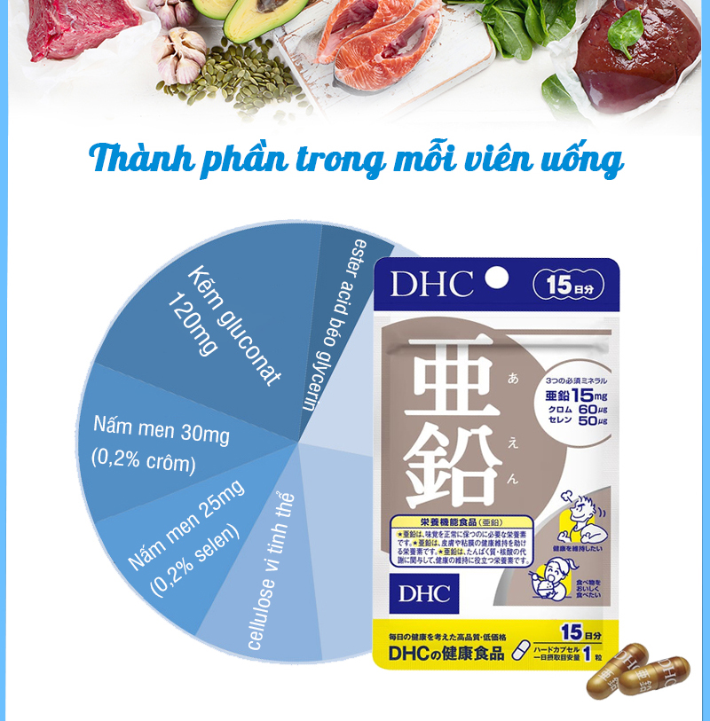 Combo GIẢM MỤN - NÓNG TRONG DHC Nhật Bản viên uống rau củ và viên kẽm 30 ngày JN-DHC-CB3