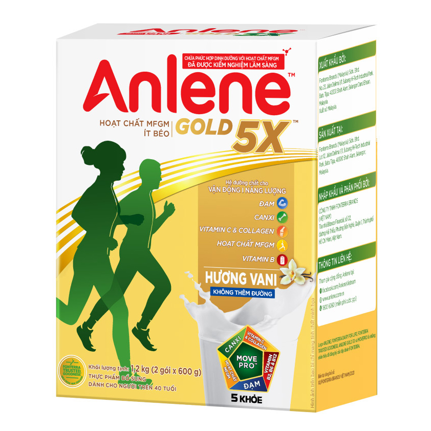 Combo 2 Sữa Bột Anlene Gold 5X Hương Vanilla (Hộp giấy 1200g) tặng nồi lẩu inox