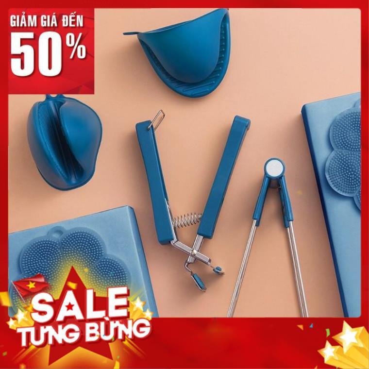 Dụng cụ kẹp gắp đồ nóng thức ăn đa năng inox chống phỏng kèm COMBO găng tay, miếng lót nồi silicon