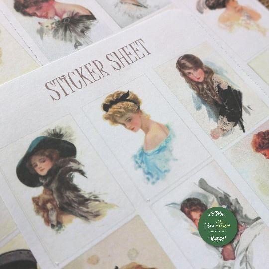 Sticker sheet vintage women - sticker dán, trang trí sổ nhật kí, sổ tay - uni030