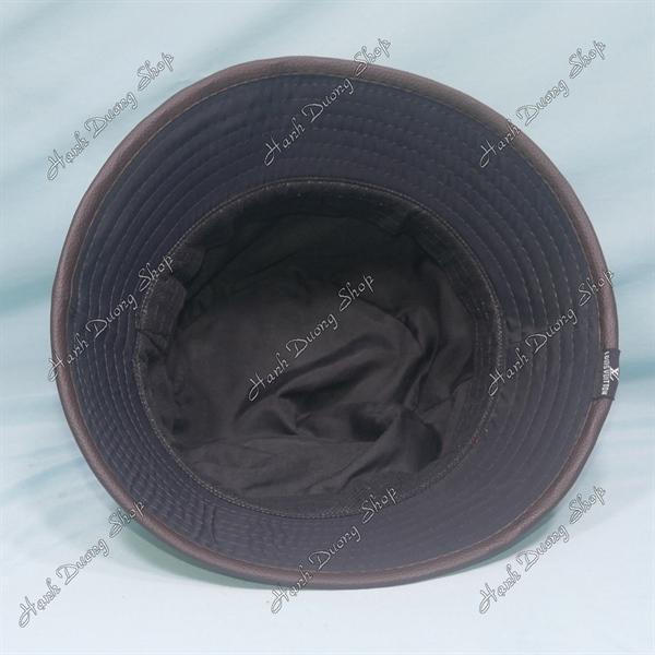Mũ tai bèo nam nữ nón bucket thêu chữ LV vành có viền da xung quanh chất liệu vải cotton vòng đầu 56-57cm - Kaki đậm