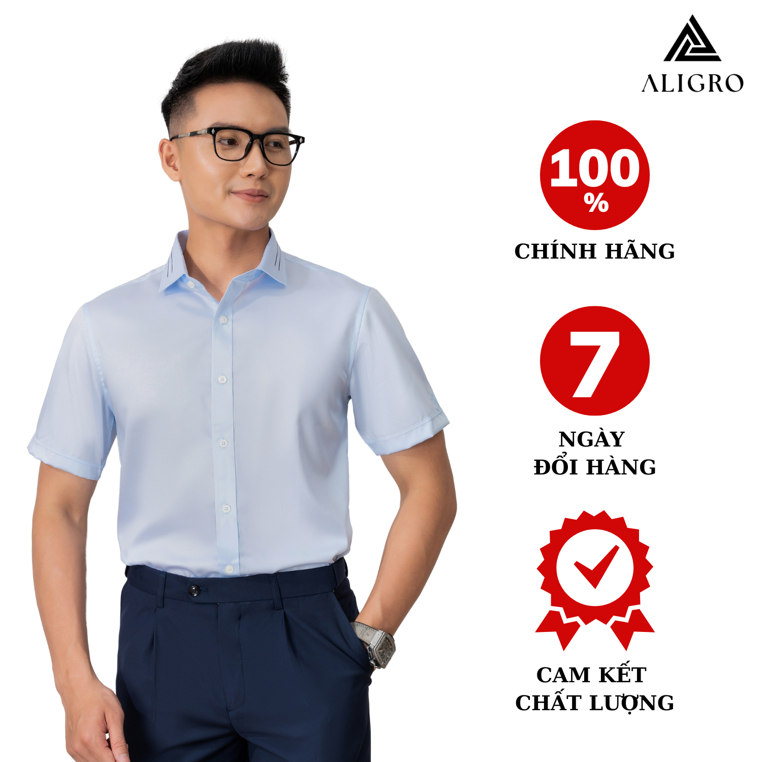 Áo sơ mi cộc tay cotton chống nhăn nam Aligro ALGS-C111