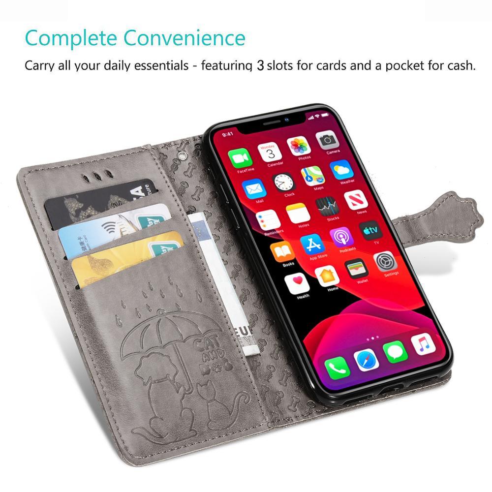 Bao Da Nắp Gập Có Ngăn Đựng Thẻ In Hình Mèo Đáng Yêu Cho Iphone 11 Pro Xr X Xs Max 6 6s 7 8 Plus Se2