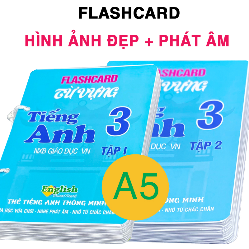 2 Bộ flashcard tiếng Anh 3 khổ lớn A5, có phát âm và hình ảnh sinh động
