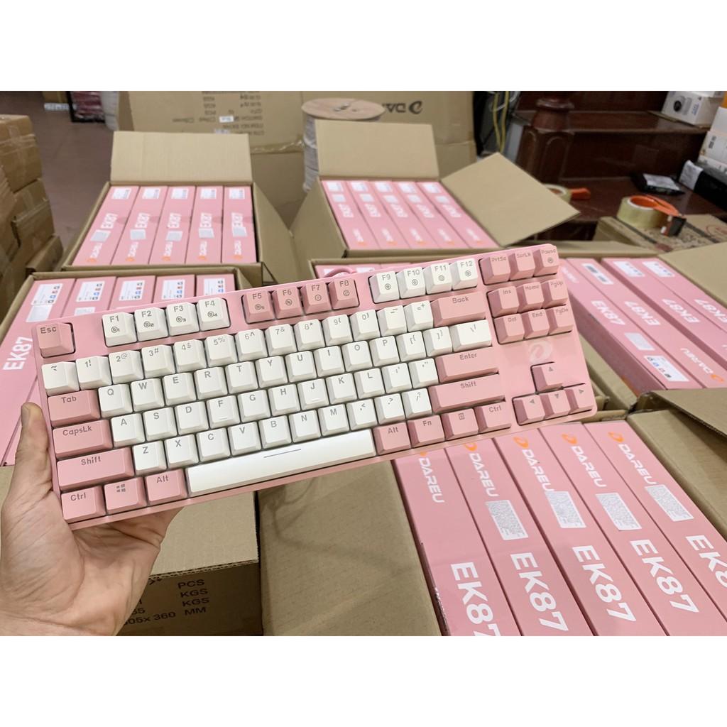 Bàn phím cơ Gaming DAREU EK87 Pink - Hồng (PINK-LED, Blue/ Brown/ Red D switch) Hàng Chính Hãng