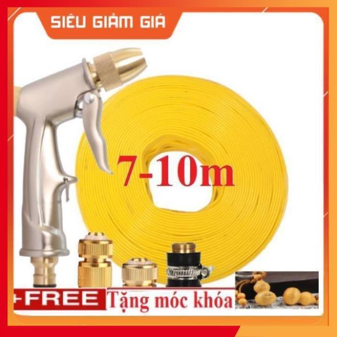 Bộ dây vòi xịt nước rửa xe,tưới cây .tăng áp 3 lần, loại 7m, 10m 206701-1 đầu đồng,cút đồng+ tặng móc khoá