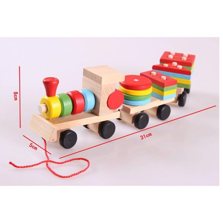Đồ chơi tàu hỏa chở khối gỗ thả hình trụ phát triển trí tuệ cho bé