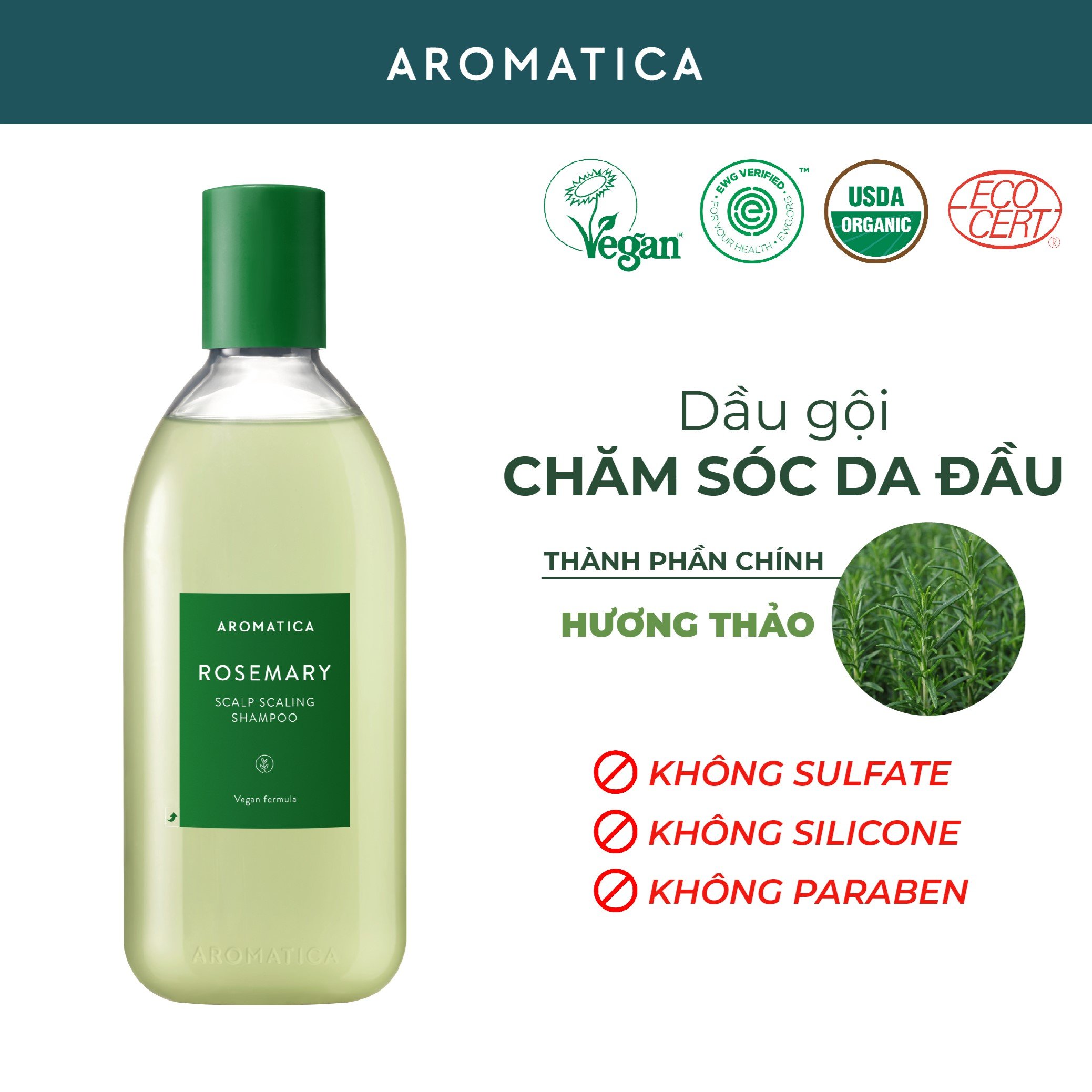 [NEW PACKAGING] Dầu Gội Giảm Gàu Ngứa Chiết Xuất Hương Thảo Aromatica Rosemary Scalp Scaling Shampoo 400ml