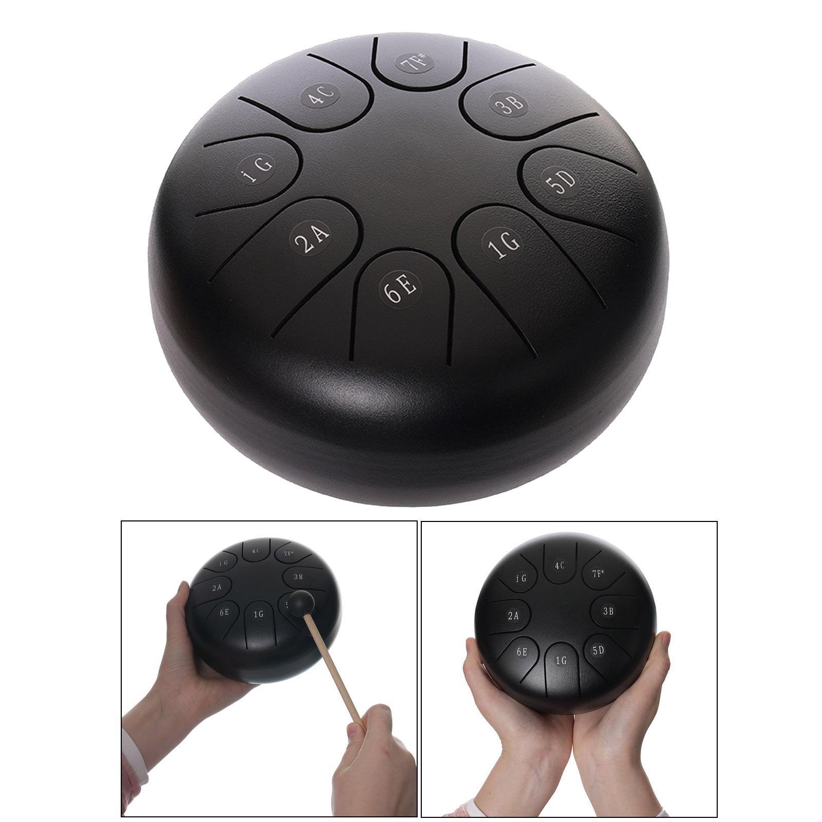 Steel Tongue Drum Steel Drums Handpan Standard C Key 8 Notes 6 Inch Percussion Instrument with Drum Mallets Carry Bag Gift for Adults Kids, Black