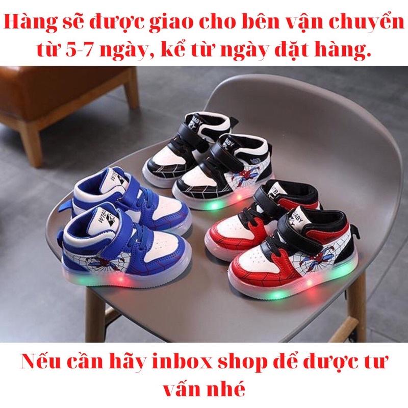 Giày thể thao cao cổ người nhện phát sáng cho bé - Hàng Quảng Châu Fullbox