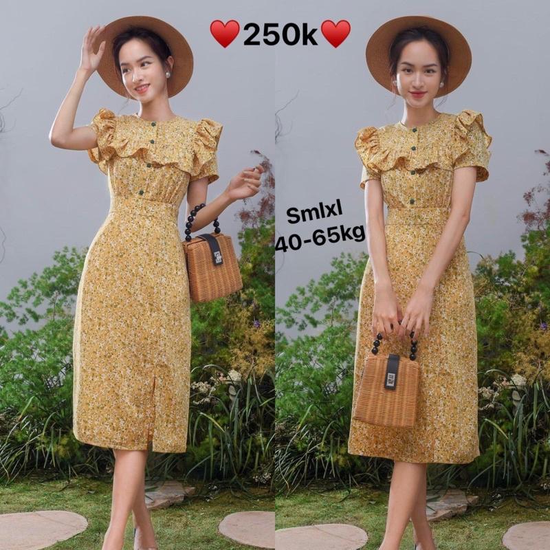 Đầm hoa đũi lụa hàn phối bèo có túi sườn thiết kế