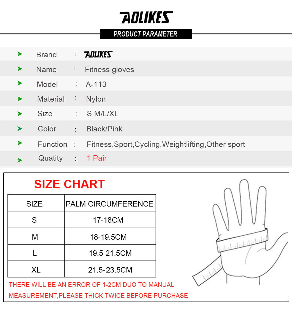 Găng tay tập Gym nửa ngón AOLIKES A-113 Half finger fitness gloves