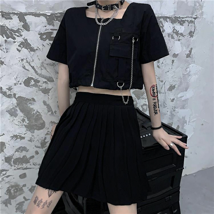 Áo thun crop top cổ vuông dây kéo Mã: AX4155