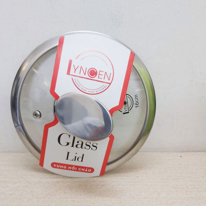 Nắp vung nồi chảo kính cường lực viền inox Lyncen xuất Nhật size 16/18/20/22/24/26/28/30cm