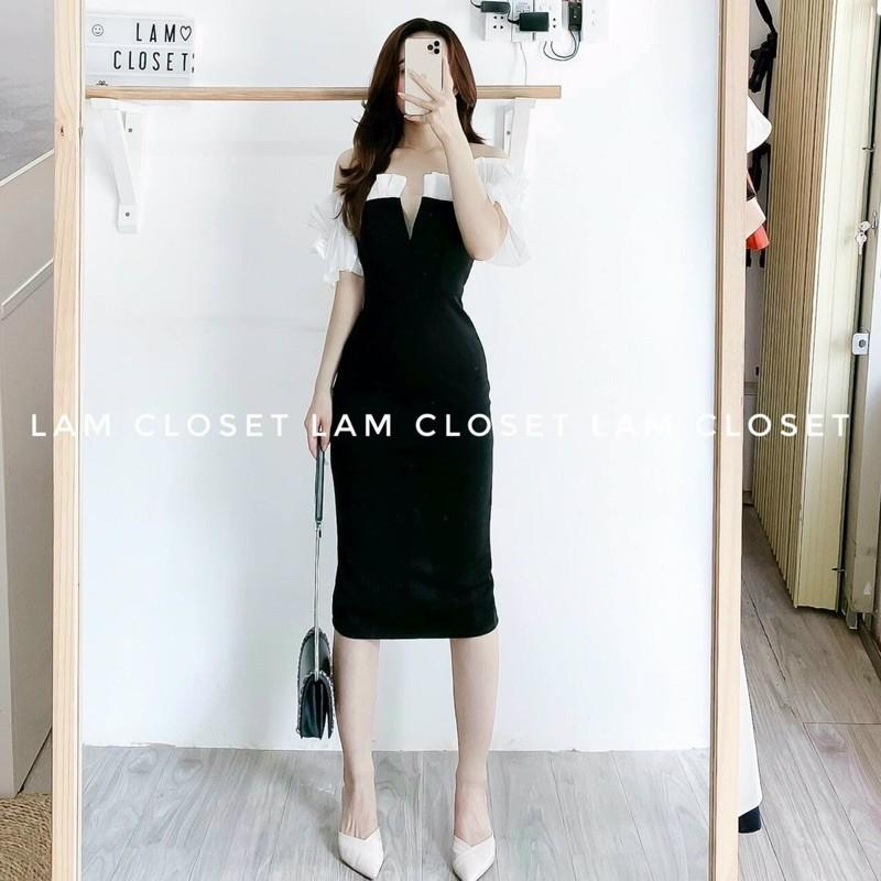Đầm body umi cổ khoét chữ V phối tay voan cực sang chảnh có mút ngực