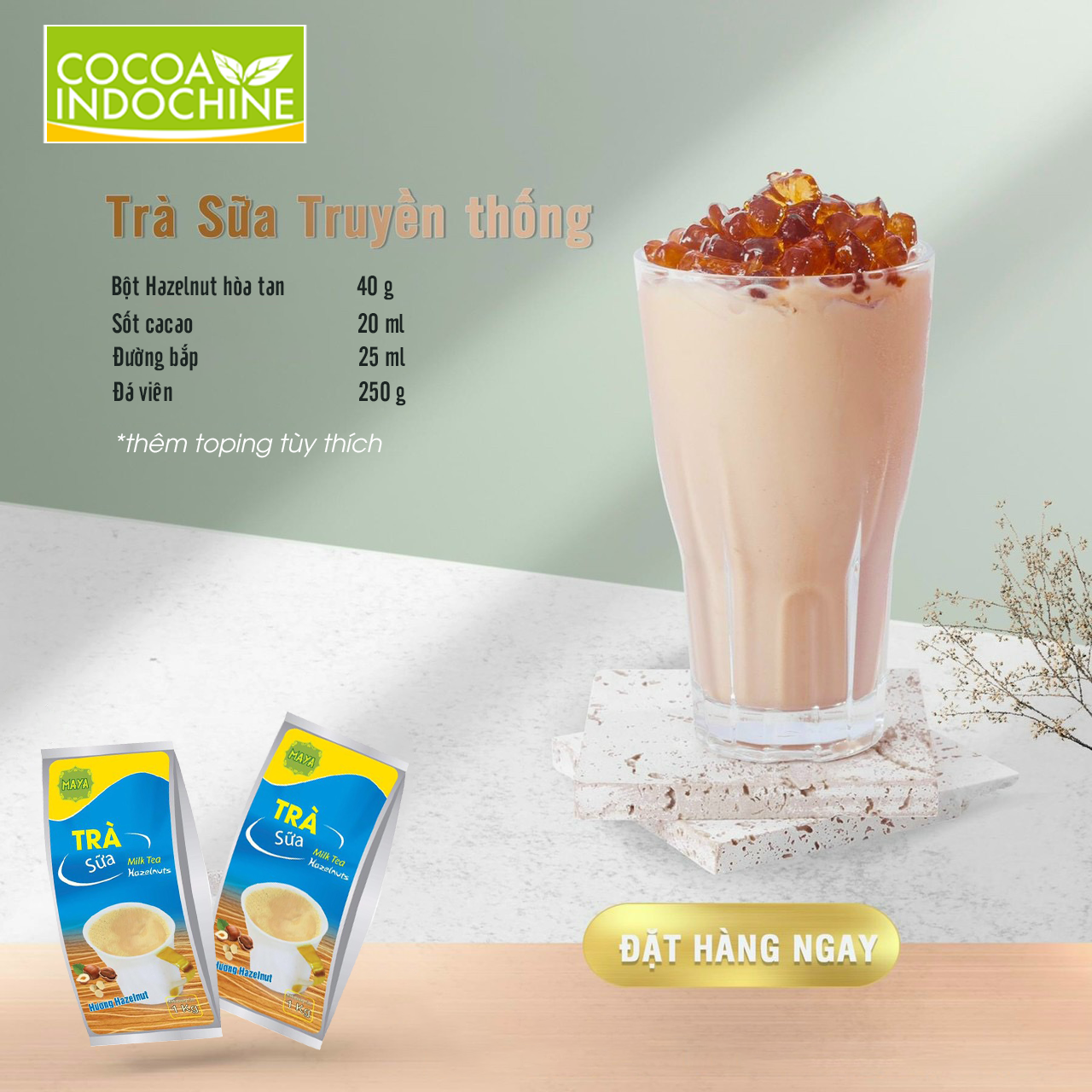 Trà Sữa Vanilla, Hazelnut Và Matcha Latté Hòa Tan Maya (15 Gói x 20g)