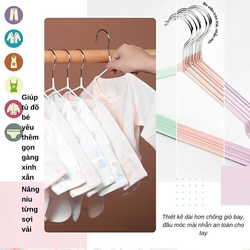 Combo 10 Móc Phơi Inox Không Gỉ, Móc Treo Quần Áo Chịu Nhiệt Cho Trẻ Em và Người Lớn - HÀNG CHÍNH HÃNG MINIIN