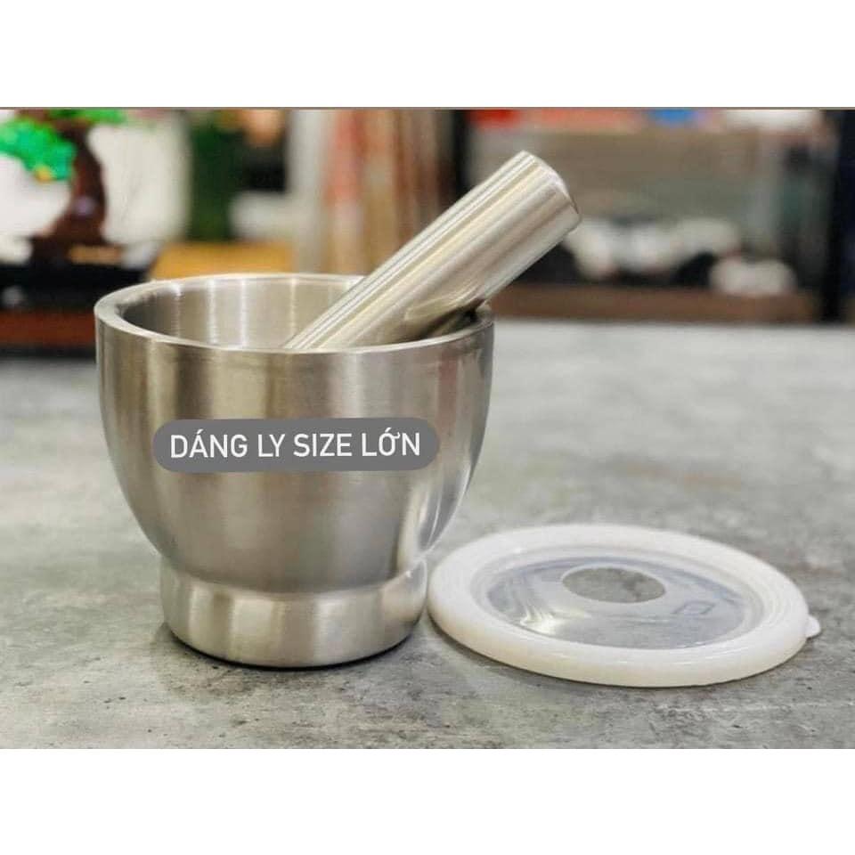 Cối chày Inox 304 - size đại dáng trống - kháng khuẩn, khử mùi - bảo hành trọn đời không han gỉ