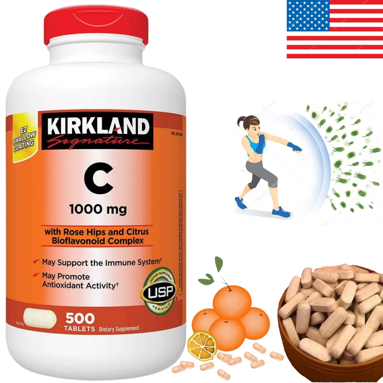 Vitamin C Kirkland Signature Giúp sáng da, làm chậm quá trình lão hóa, tăng sức đề kháng, nhanh lành và tăng sức khỏe tổng thể - Massel Official