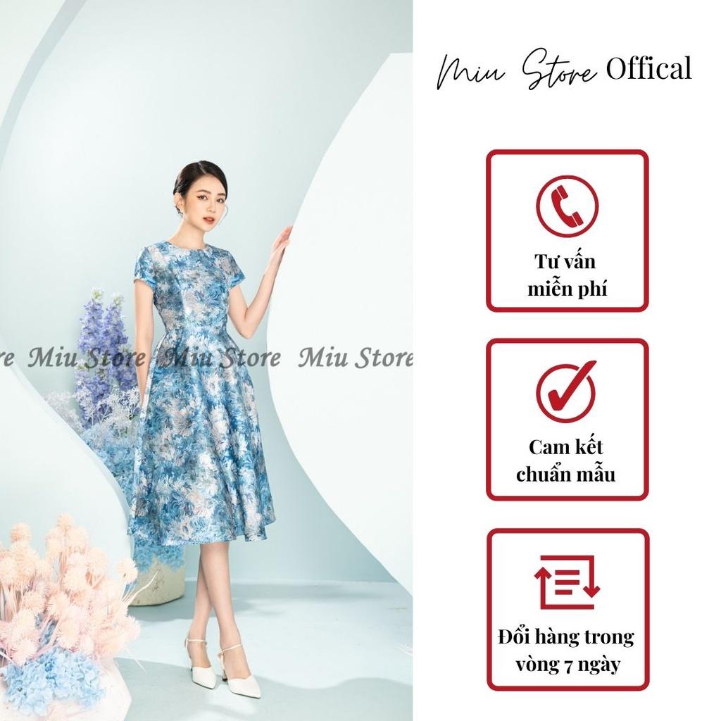 Đầm thiết kế gấm mềm họa tiết sang trọng cao cấp thanh lịch MIUSTORE D00304X