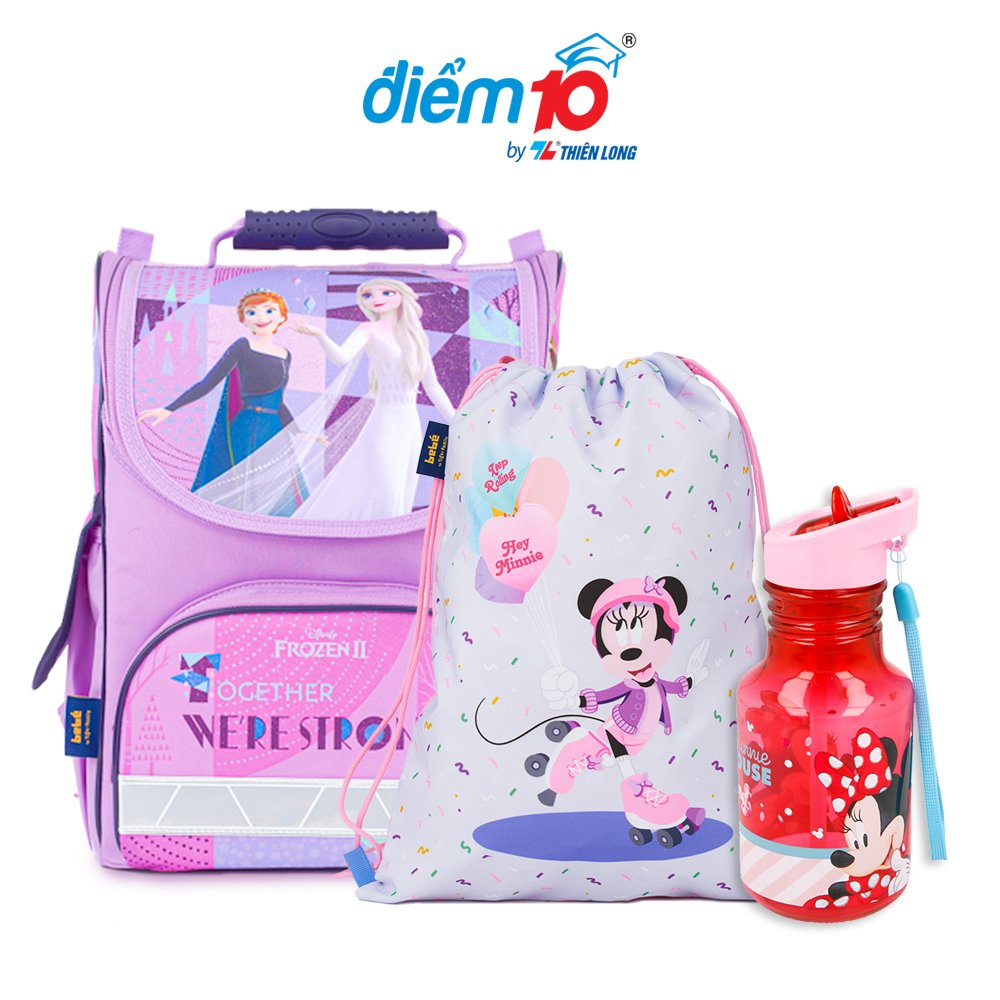 Combo cặp chống gù Thiên Long Điểm 10 Nature Quest kèm túi rút bình nước Minnie 2