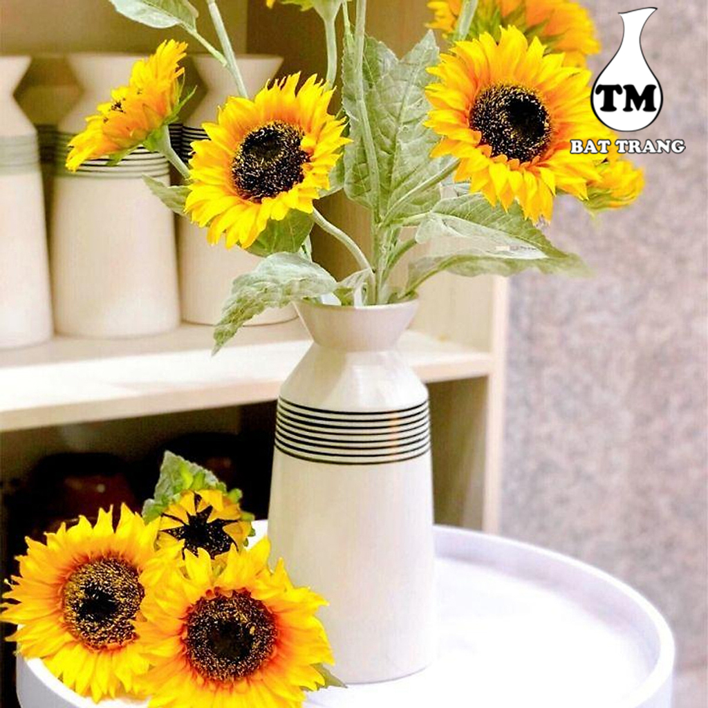 Bình Cắm Hoa Gốm Sứ Cao Cấp - Lọ hoa Men Mát Kẻ Đen - Xưởng Gốm TM
